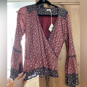 Faherty Ophelia Floral Bell Sleeve Wrap Top